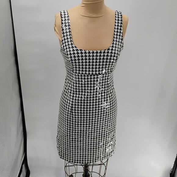 Bailey Embellished Houndstooth Knit Mini Dress sequin texture checkered mini - Picture 3 of 16